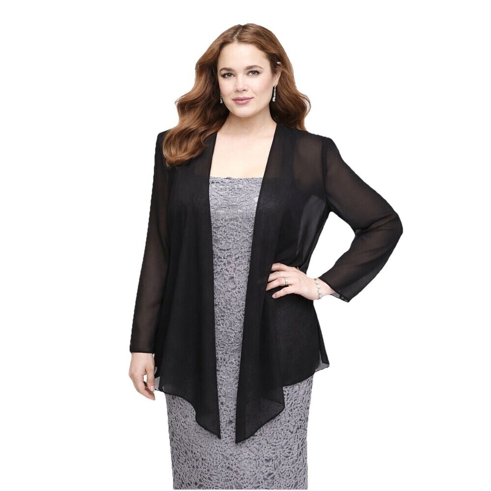 Positive Influence Black Chiffon Evening Jacket Asym Hem Size 8 USA